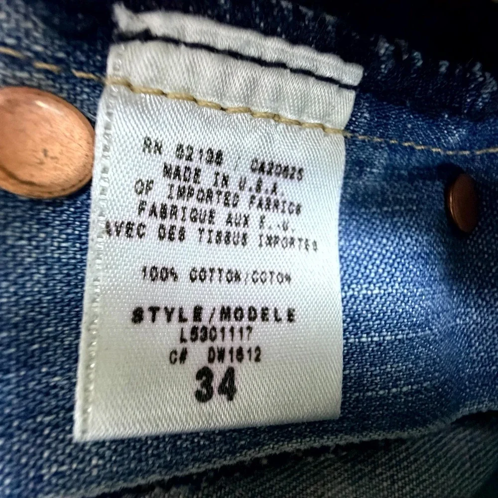 LA Denim Atelier Jeans Mens 34 Blue Denim Distressed Whiskers Low Rise Straight